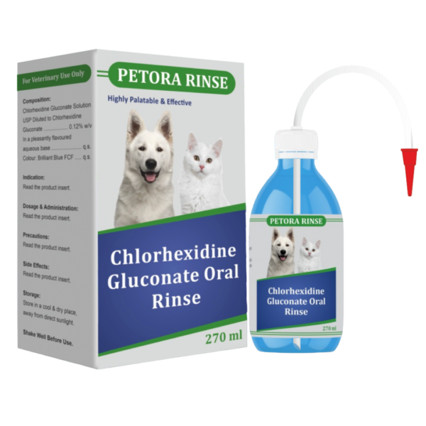 Petora Rinse Chlorhexidine Gluconate Oral Rinse 270ml bottle with dispensing tube