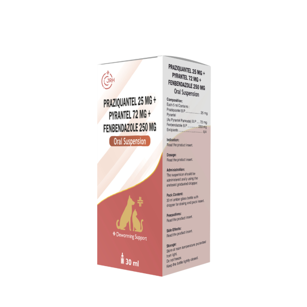 Praziquantel 25mg + Pyrantel 72mg + Fenbendazole 250mg Oral Suspension 30ml